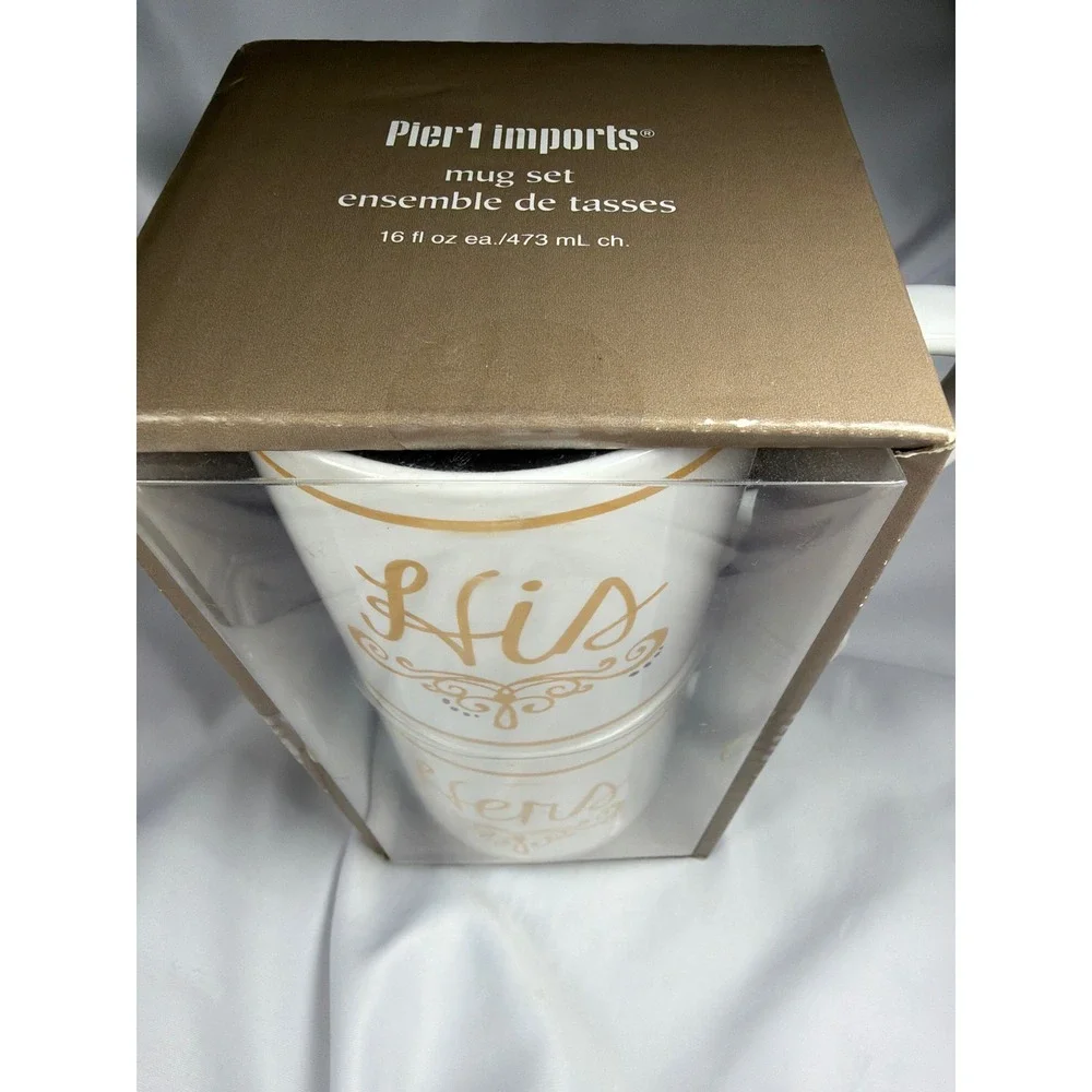 Pier 1 Imports His and Hers Mug Set Unisex OS White Gold‎ Ceramic Wedding Gift